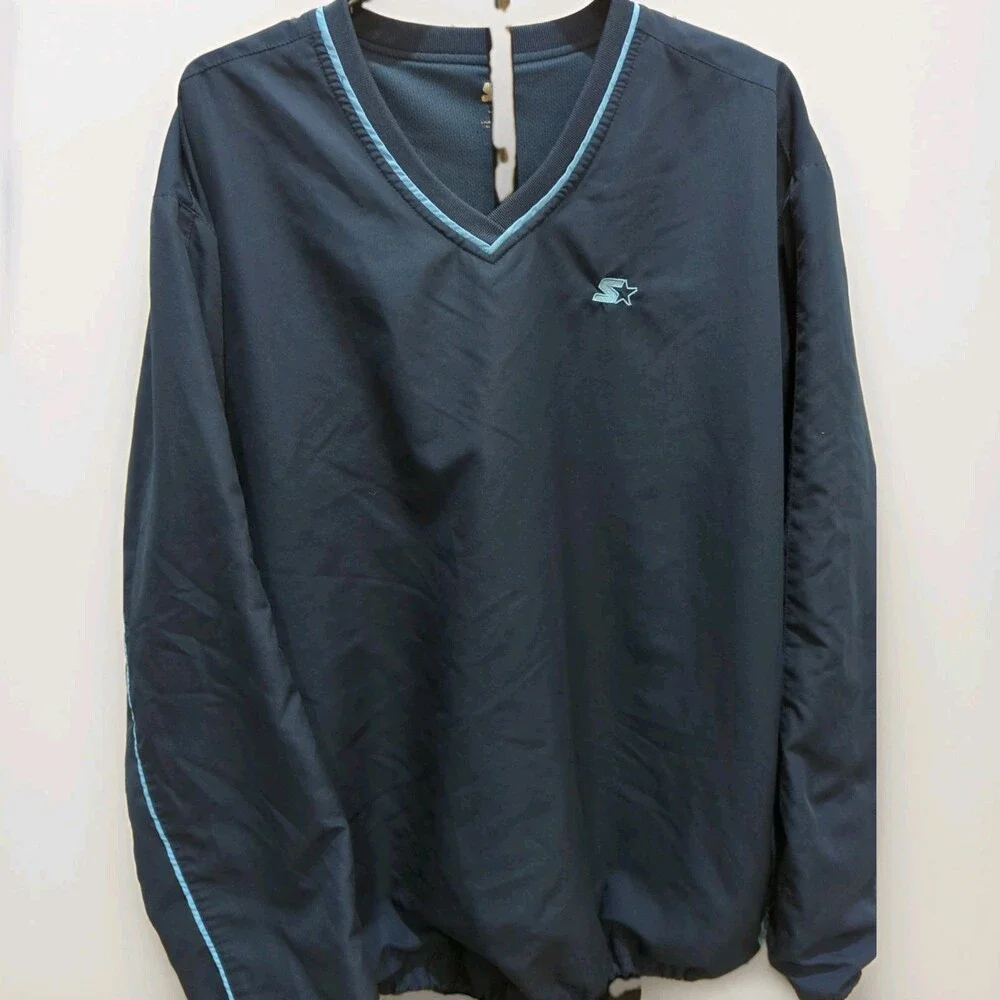 Vintage Starter Navy Blue V Neck Pullover Windbreaker - Size XL